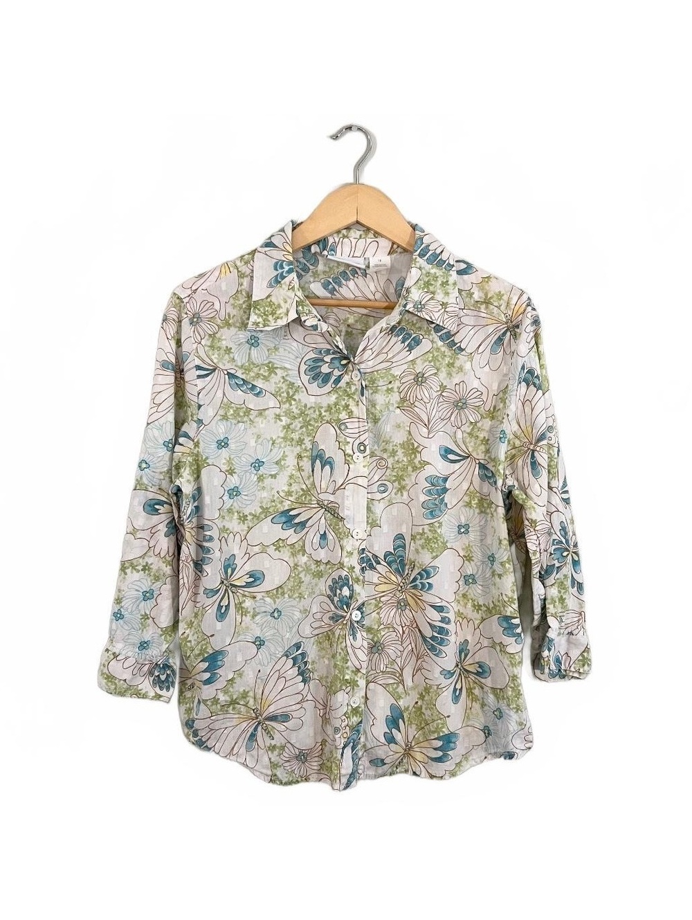Y2K Butterfly Floral Sequin Embellishment Button Up Shirt 2000’s Fairy